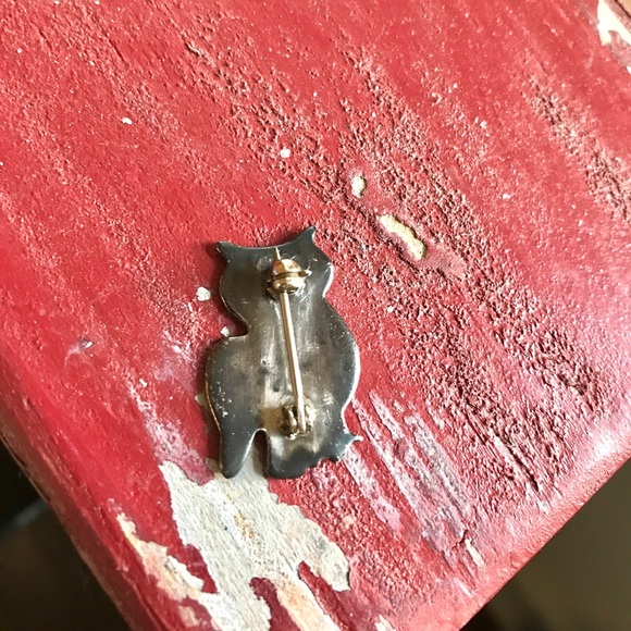 Vintage Turquoise Owl Sterling Silver Pin Native American Trading Post Jewelry - Picture 4 of 4